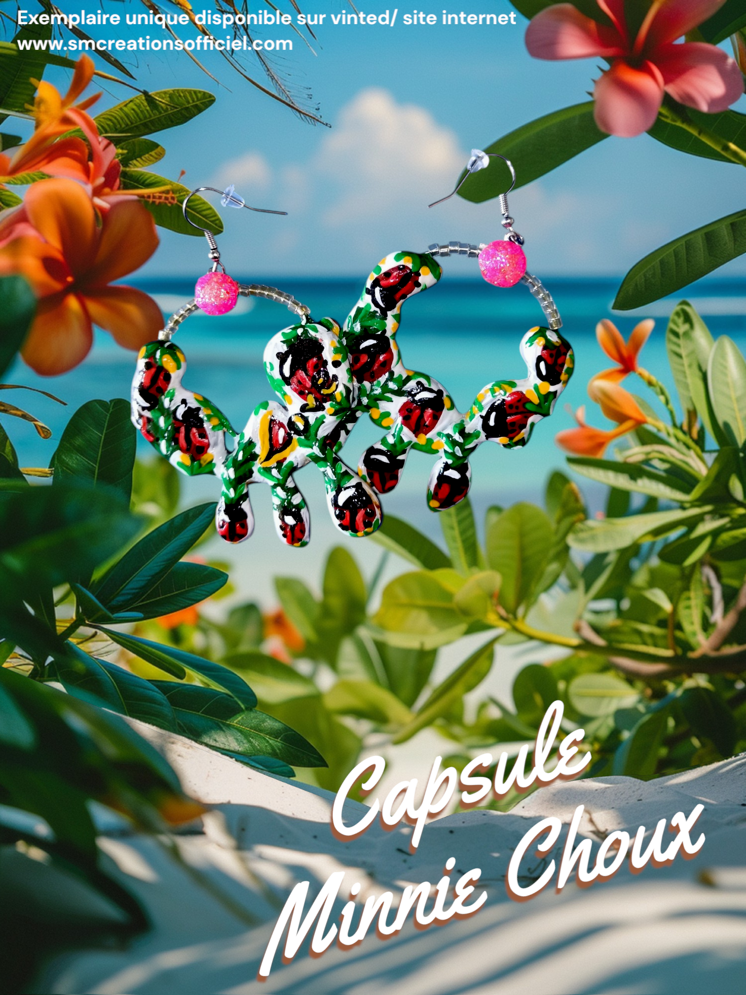 Boucle d'oreille Categorie Art Capsule ''Minnie Choux'' Summer 2025 en gomme d'arabique/ acrylic paint