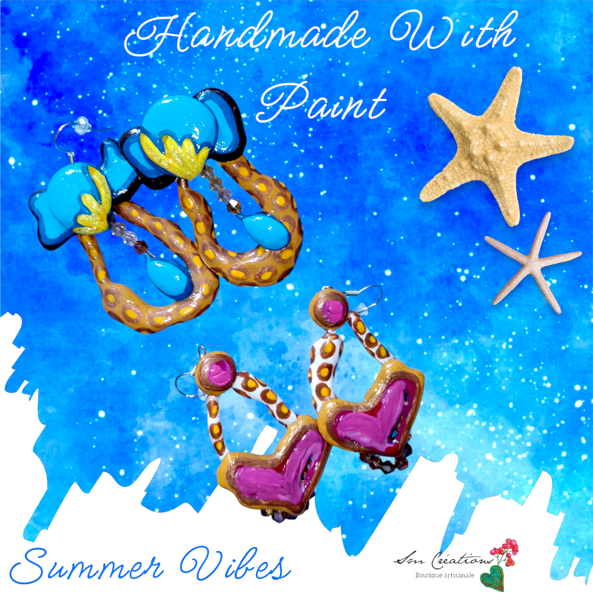 Boucle d'oreille Categorie Art Capsule ''Minnie Choux'' Summer 2025 en gomme d'arabique/ acrylic paint