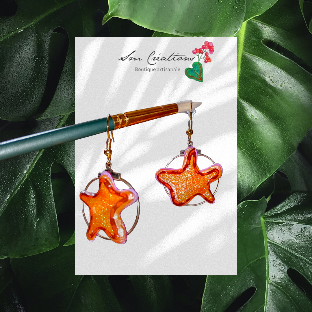 Boucle d'oreille en gomme d'arabique/ acrylic paint/ perles de rocaille ''Handmade with paint'' Capsule Splash - 2025