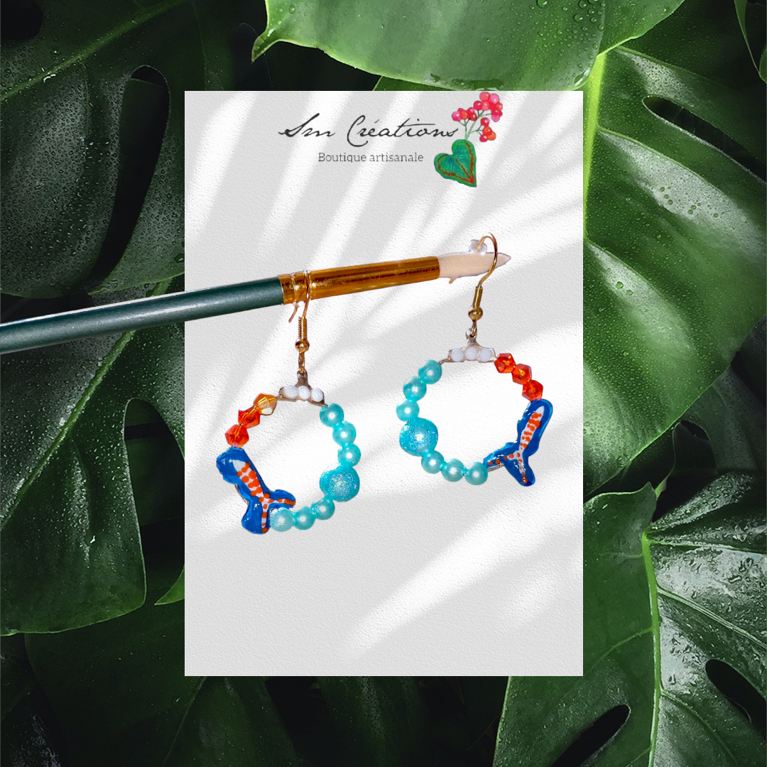 Boucle d'oreille en gomme d'arabique/ acrylic paint/ perles de rocaille ''Handmade with paint'' Capsule Splash - 2025