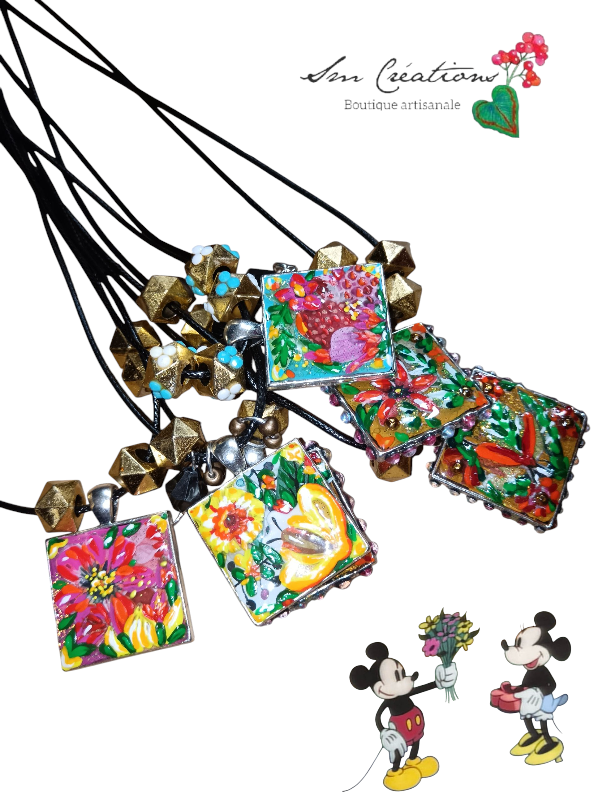 Collier ''Mini toile médaillon Coquelicot'' Nouveauté 2025