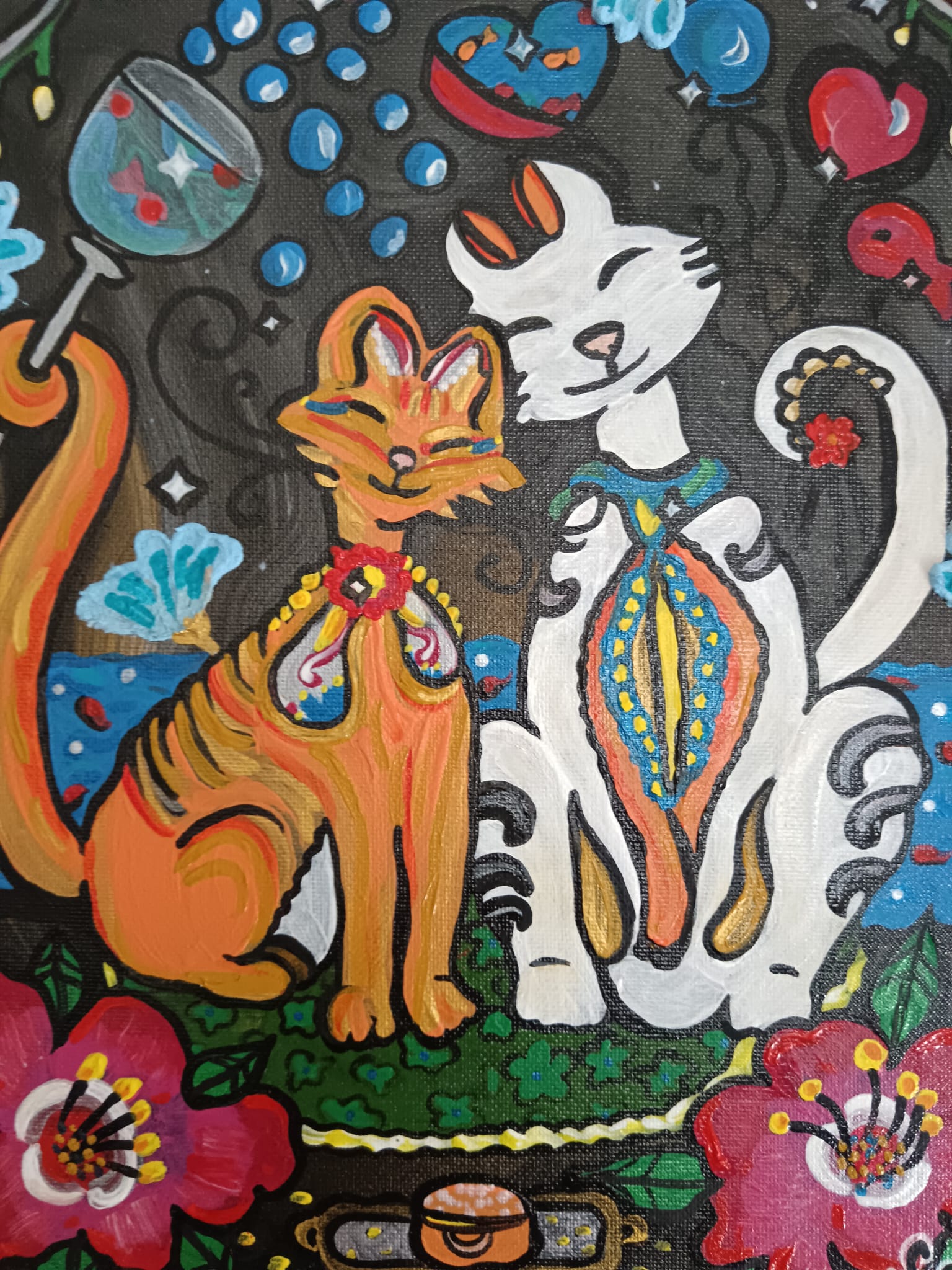 "Flashback" Peinture acrylique/ texturée sur fleurs - Exemplaire unique - Signé avec certificat