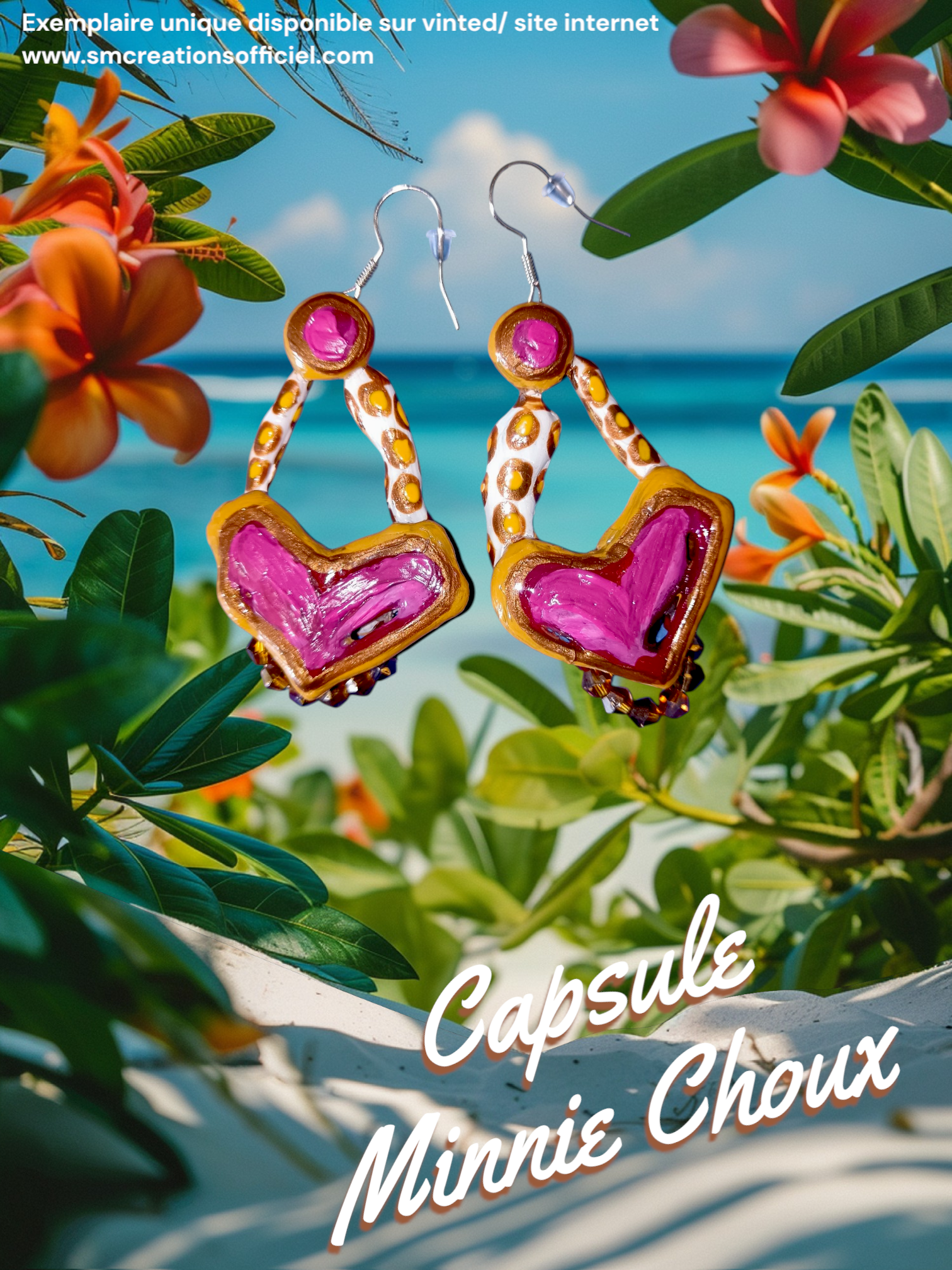 Boucle d'oreille Categorie Art Capsule ''Minnie Choux'' Summer 2025 en gomme d'arabique/ acrylic paint