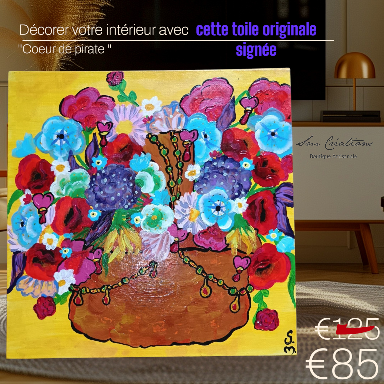 Carré Décoratif ''Toujours + de fleurs" 25*25cm/ Exemplaire unique signé 2025