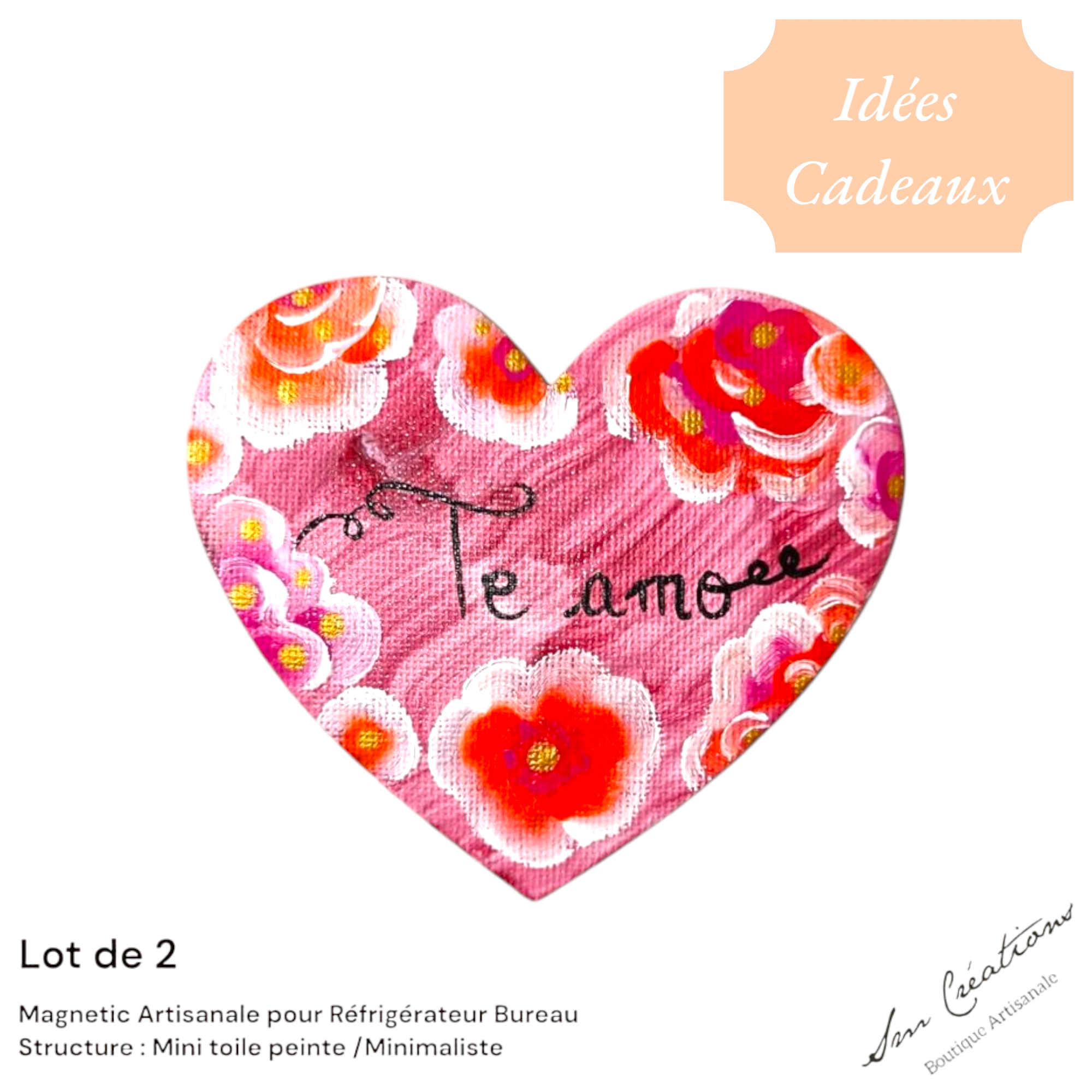 Duo de cœur aimanté artisanale "Super Mama - Te amo" Exemplaire unique *Doux Messages