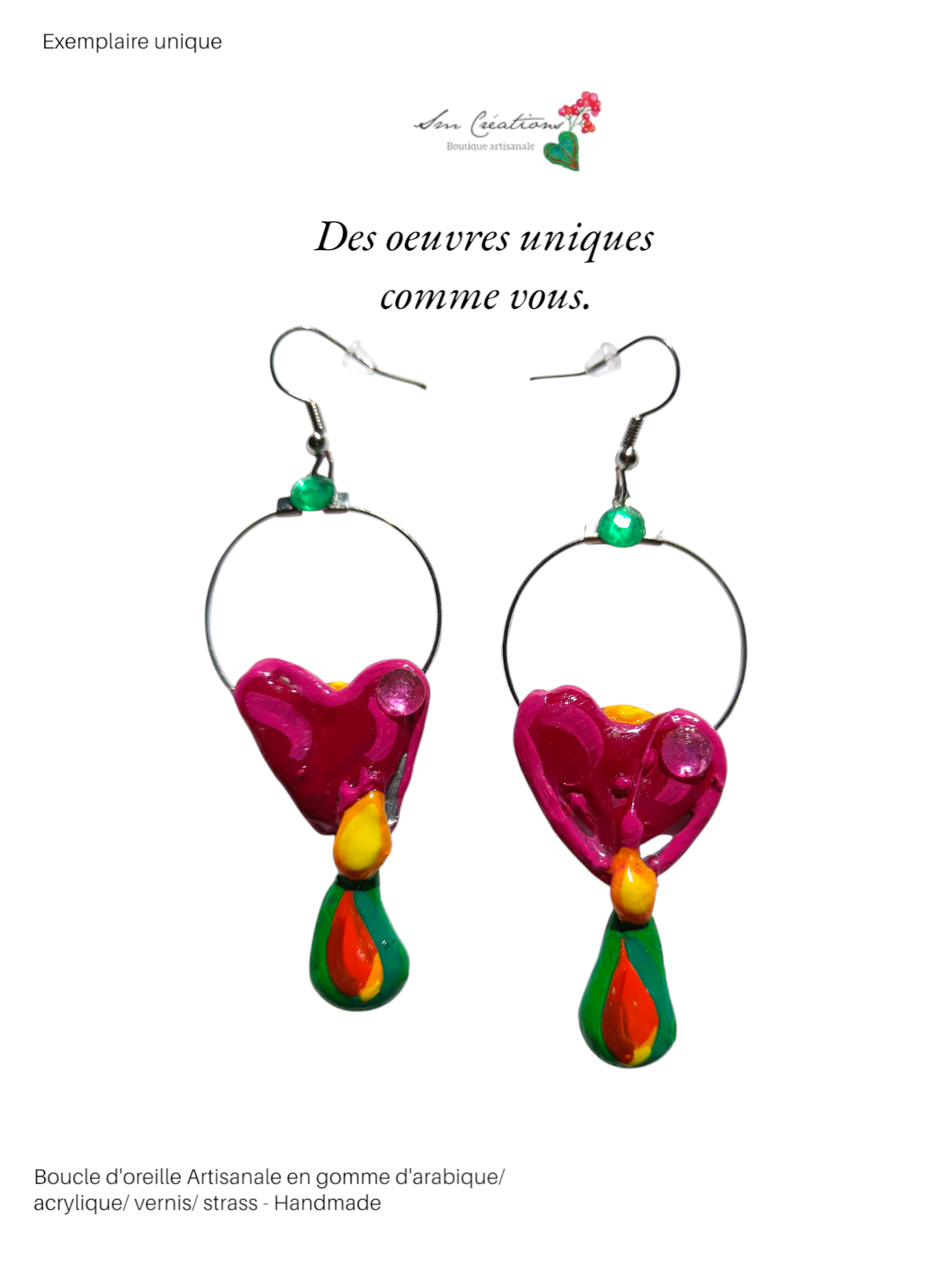 Boucle d'oreille Artisanale en Gomme D'arabique/ Acrylique - "Cactus in Love" - Printemps/ Eté 2025