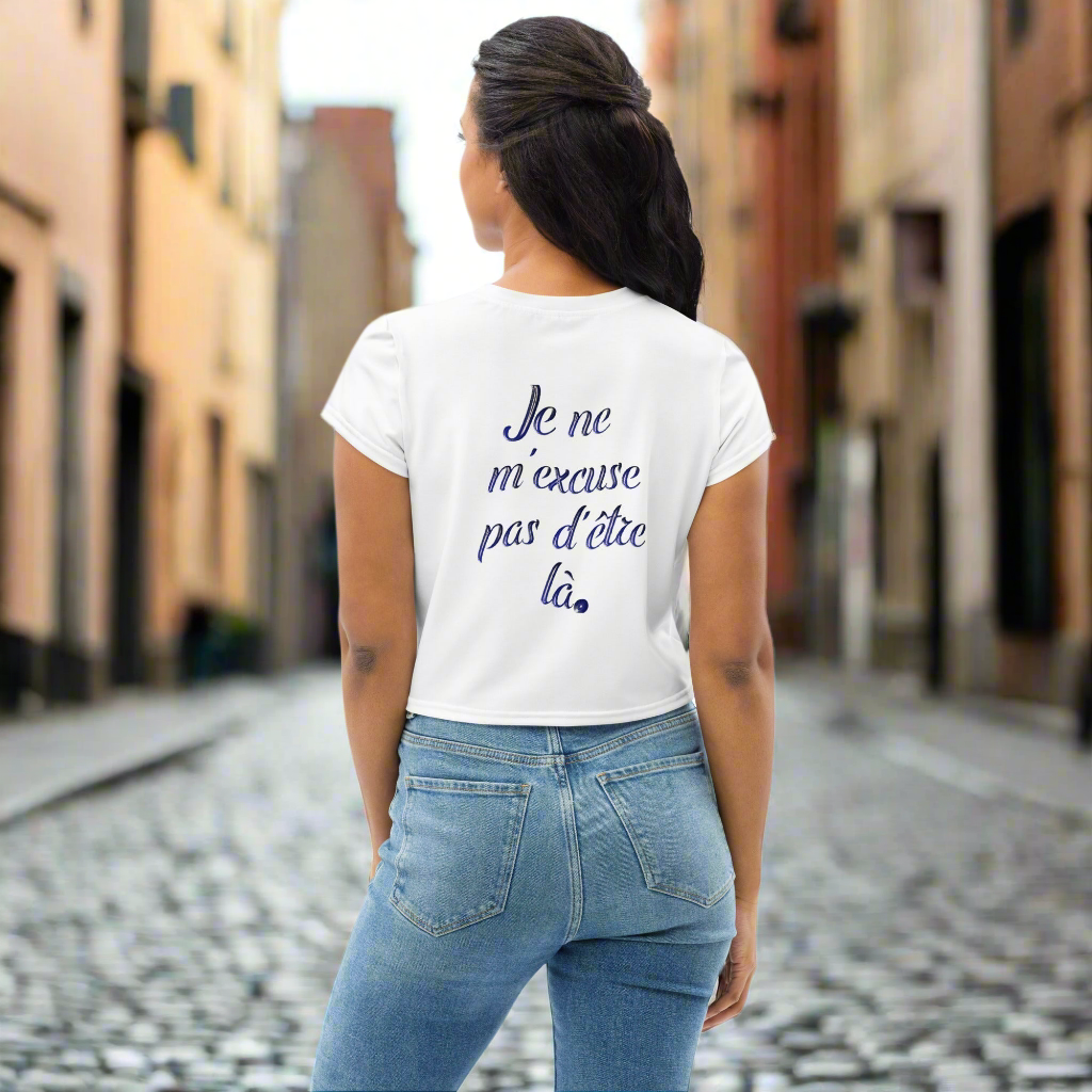 T-shirt Crop-Top imprimé tendance message ''Je ne m'excuse pas'' E25