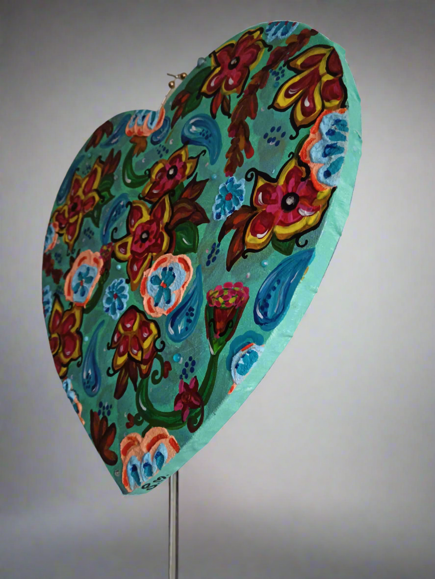 "Coeur coulant d'azur" Peinture acrylique / texturée 29x29cm avec attache perlée artisanale - originale signé