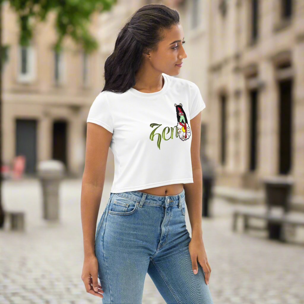 T-shirt Crop-Top imprimé tendance message ''Zen'' E25