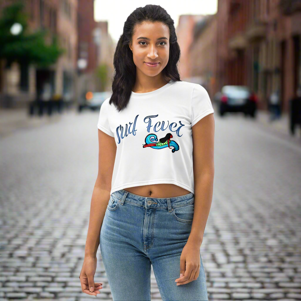 T-shirt Crop-Top imprimé tendance message ''Surf Fever'' E25