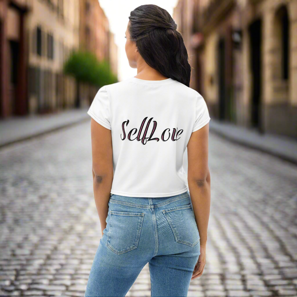 T-shirt Crop-Top imprimé tendance message ''Self Love''