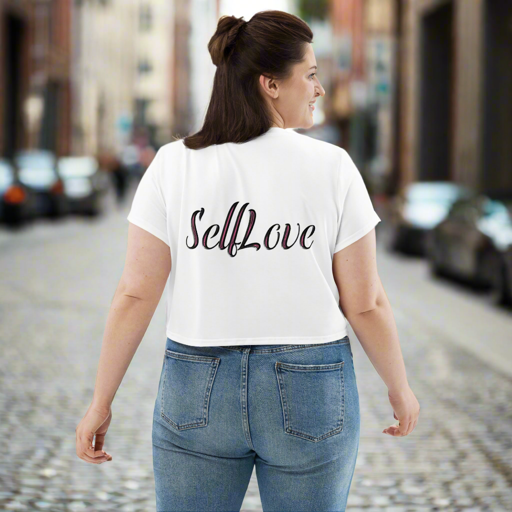 T-shirt Crop-Top imprimé tendance message ''Self Love''