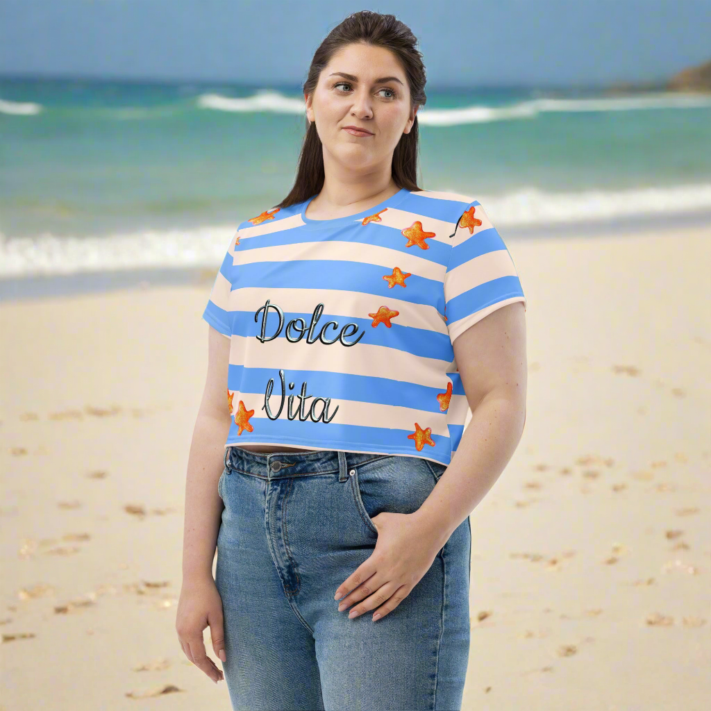 T-shirt Crop-Top imprimé all over ''Dolce Vita''