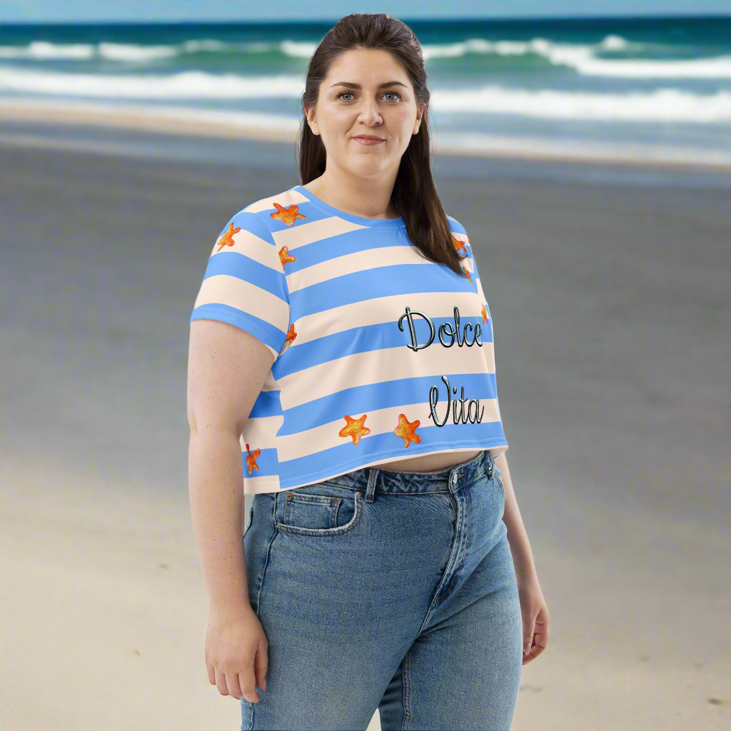 T-shirt Crop-Top imprimé all over ''Dolce Vita''