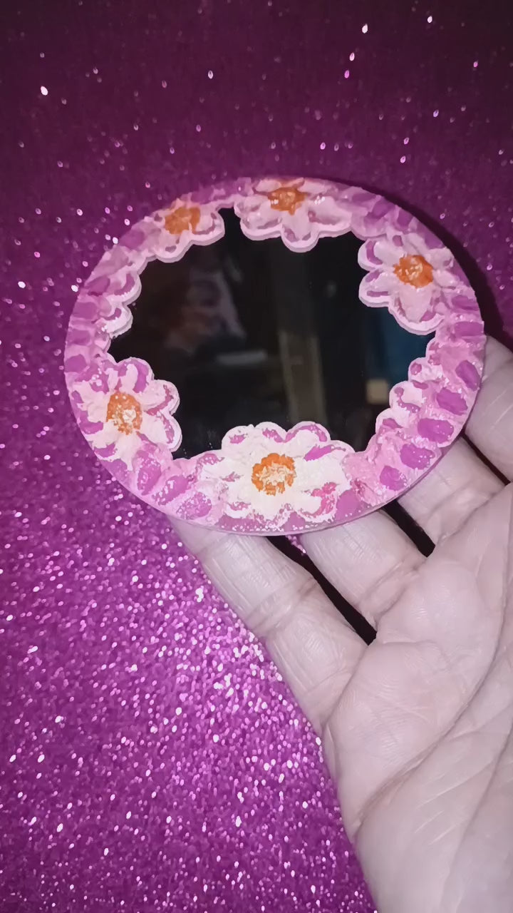 Miroir Artisanale Fais Main Inspiration Japon "Rocher en rose" Exemplaire unique/ Idée Cadeau original