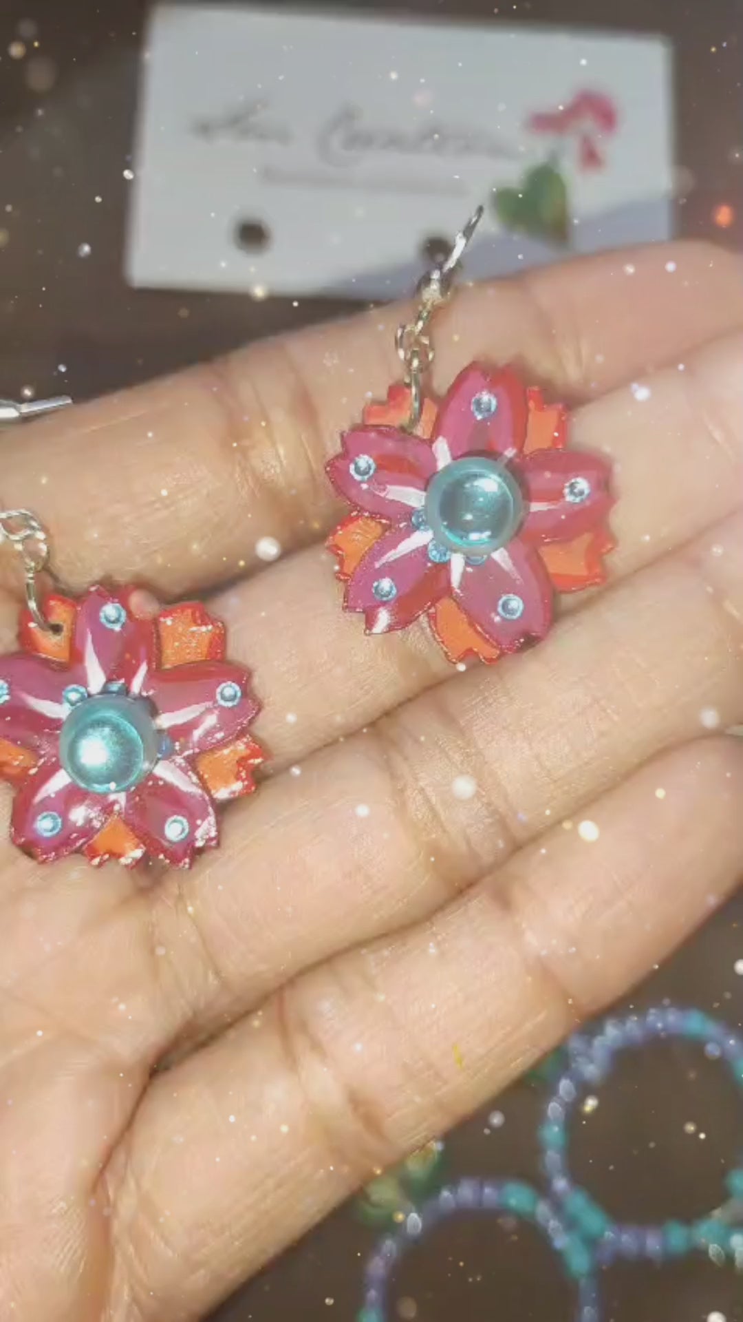 Boucle d'oreille Arte en fleurs orange et bleu| 95% naturel type Bohème Chic