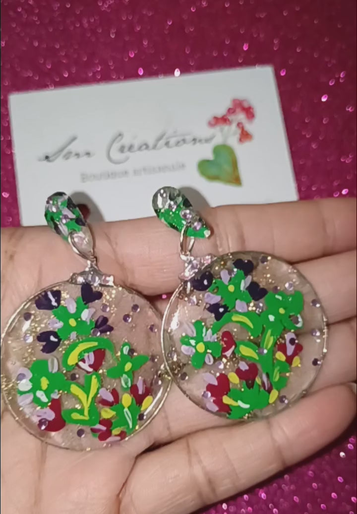 Boucle d'oreille artistique |Collection Créoles ColorBlock ''Recyclé''| Peintes à la main | QTE 01