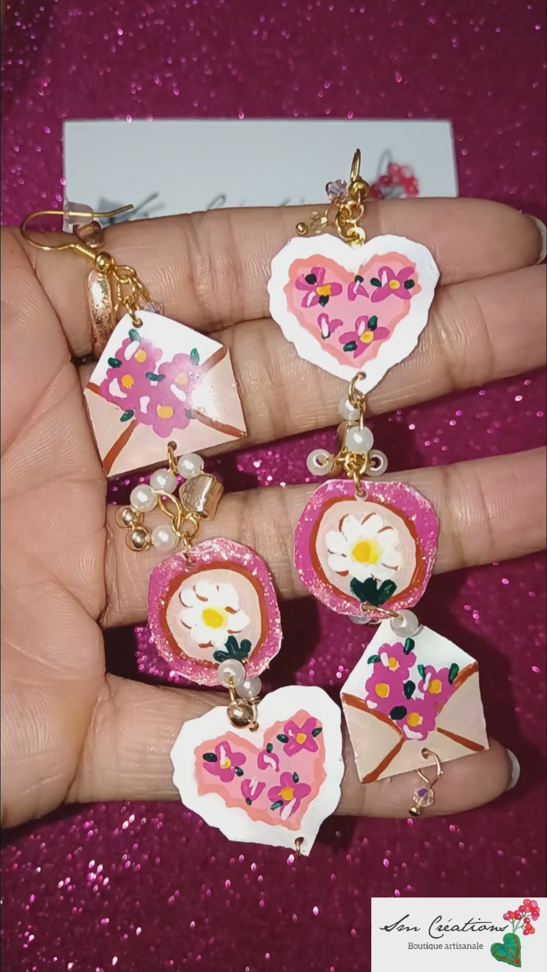 Boucle d'oreille artistique |''Message 💖 ''| 95% Naturel Fais Main - Arte chic