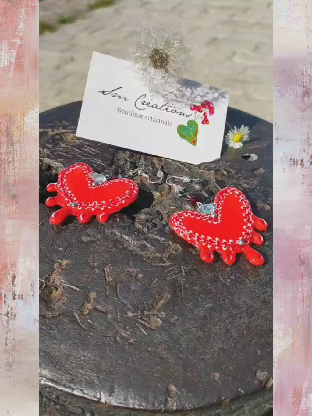 Boucle d'oreille artisanale Arte | '' Coeur Bouillon'' 95% Naturel