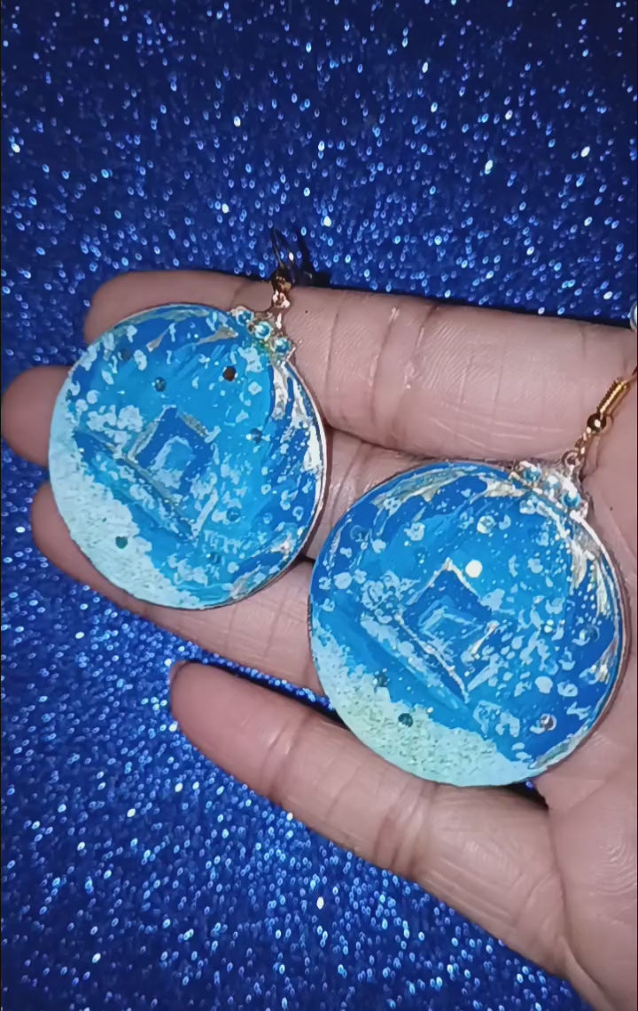 Boucle d'oreille artistique |''Collection Créoles Sapineuses''| 95% Naturel Fais Main | Handmade with paint signé