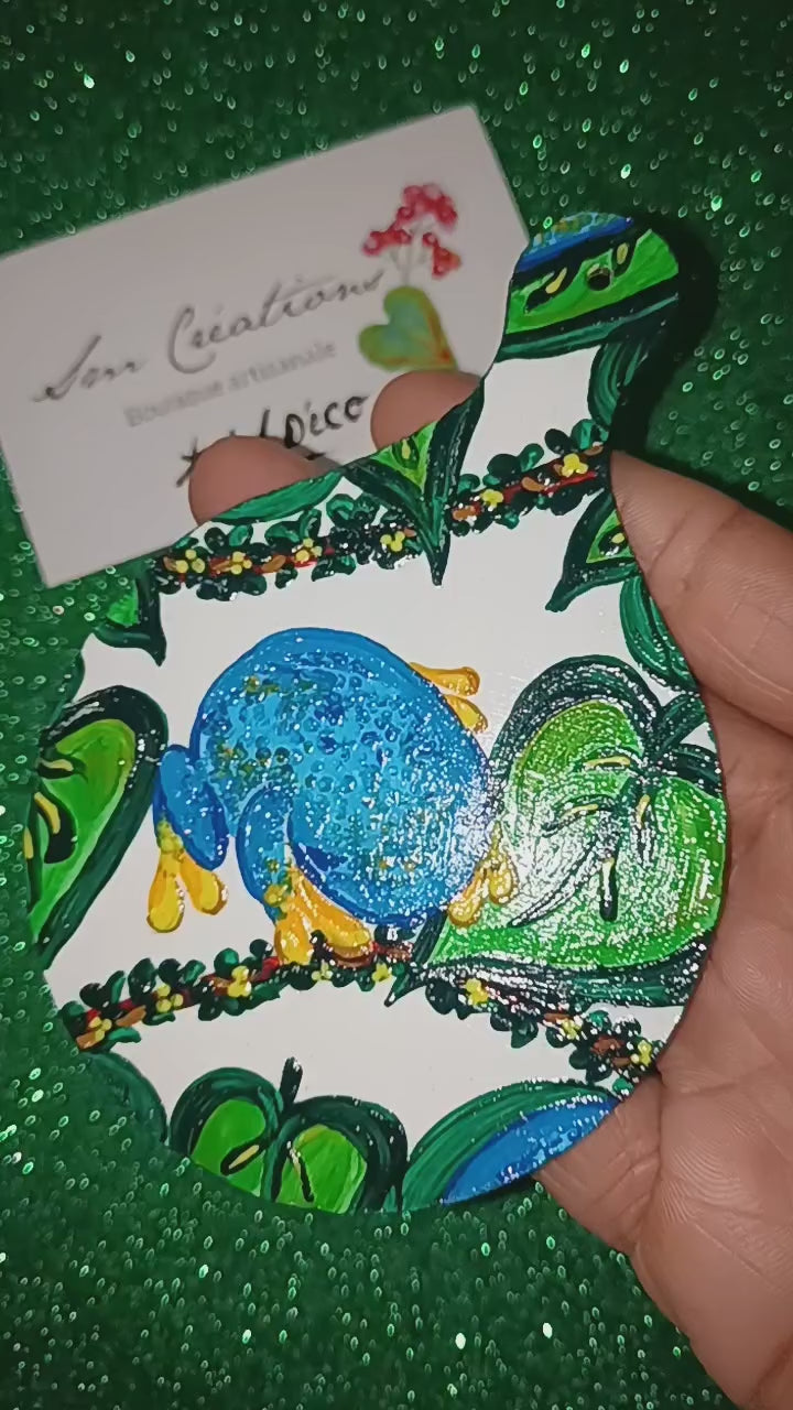 Peinture décoratif joviale ''Petite grenouille bleue''| Signé Sm