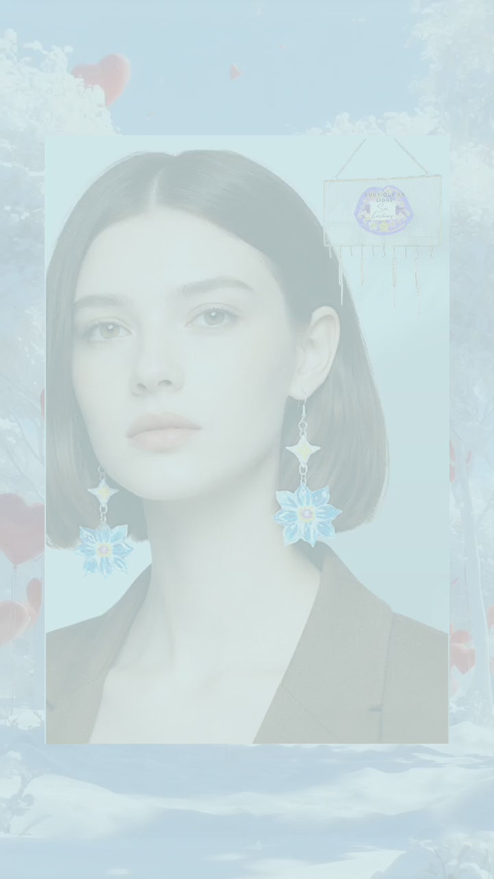 Boucle d'oreille artistique |''Fleurs Bleues'' Flowers Pop| 95% Naturel Fais Main