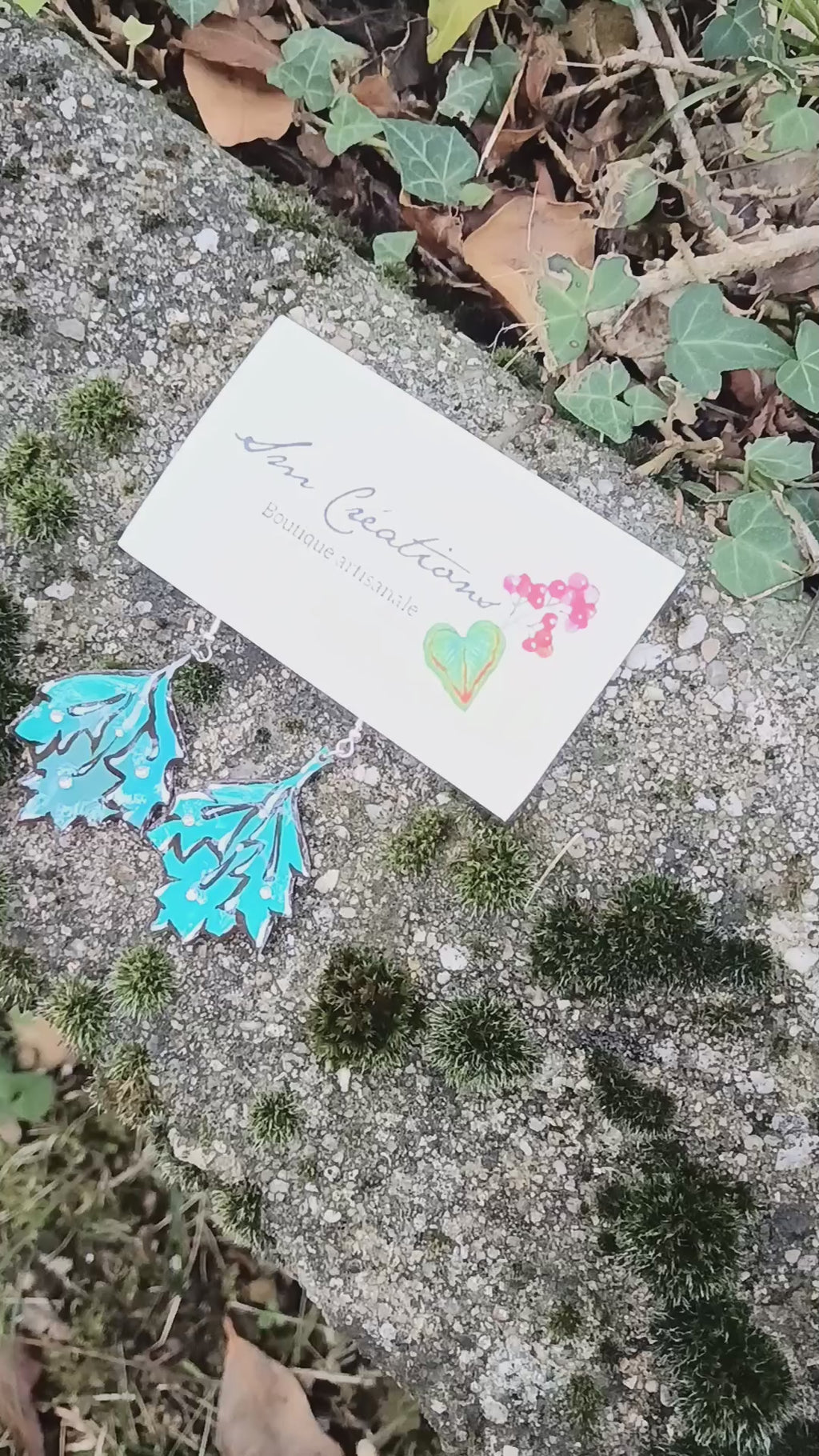 Boucle d'oreille arte| 95% Naturelle| Artisanale ''Feuilles de pluie''