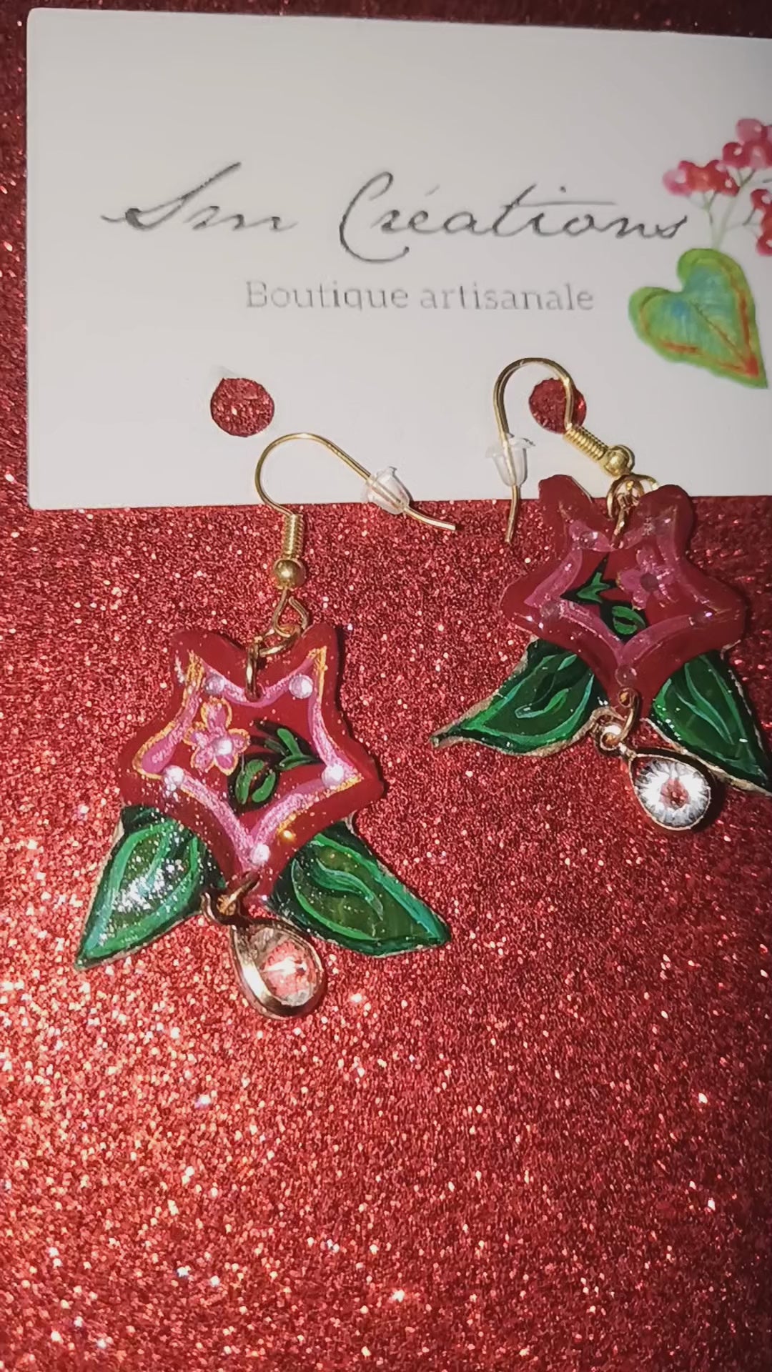 Boucle d'oreille artistique |''Fleurs rouge de saison'' Flowers Pop| 95% Naturel Fais Main