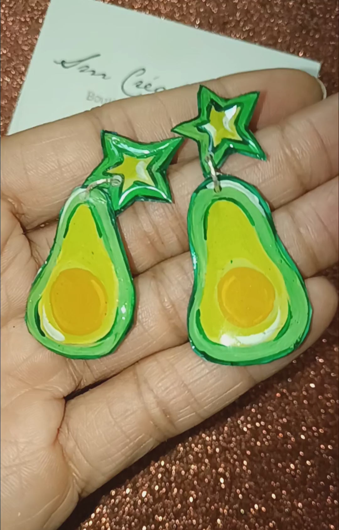 Boucle d'oreille artistique |''Avocado ''| 95% Naturel Fais Main