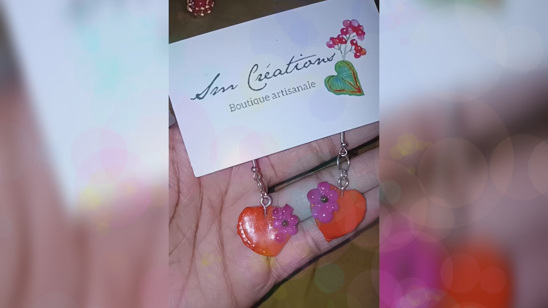 Boucle d'oreille artistique |''Coeur d'orange'' Color Pop| 95% Naturel Fais Main