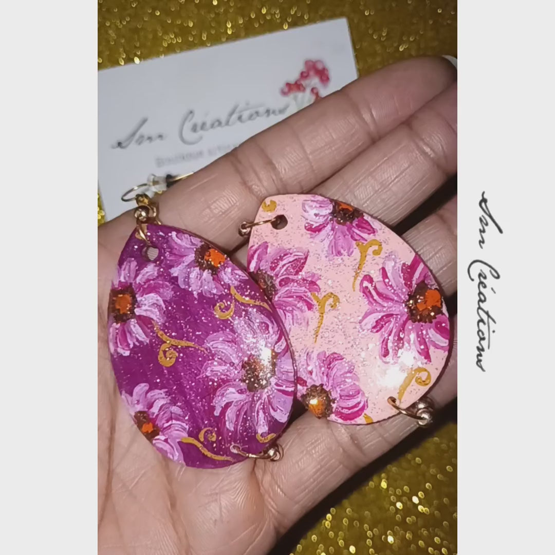 Boucle d'oreille artistique |''Goutte de fleur dépareillée''| 95% Naturel Fais Main - Bohème chic