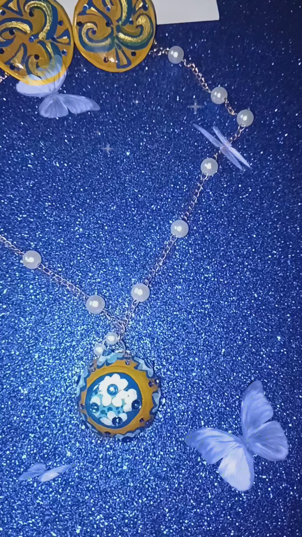 Collier Handmade simple ''Petit pot Graphique '' | Couleur terre et bleu