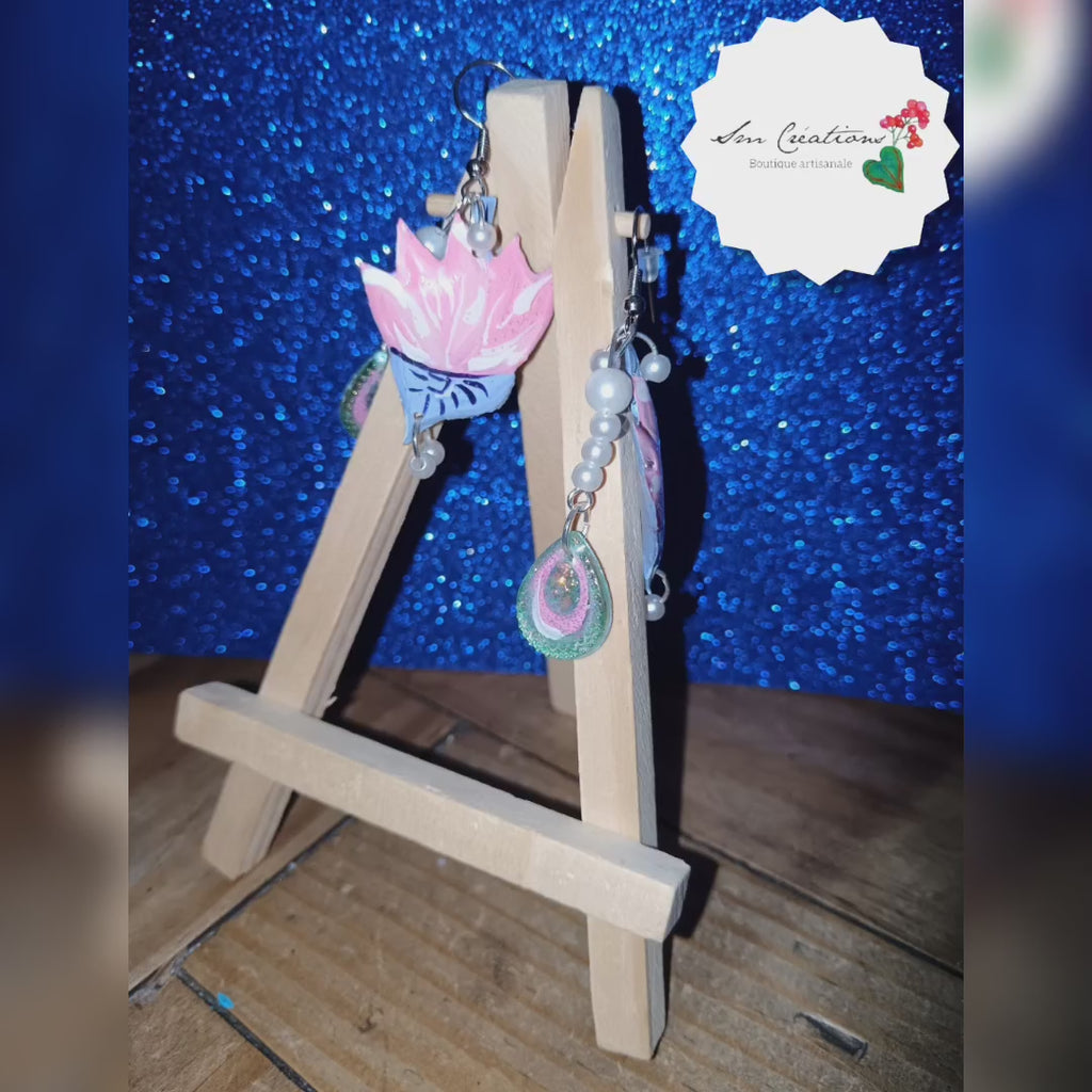 Boucle d'oreille artistique |''Lotus 💜 ''| 95% Naturel Fais Main - Arte chic
