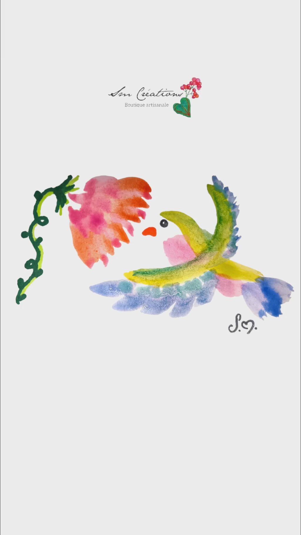 Peinture décoratif joviale ''Flowers calling''| Signé Sm