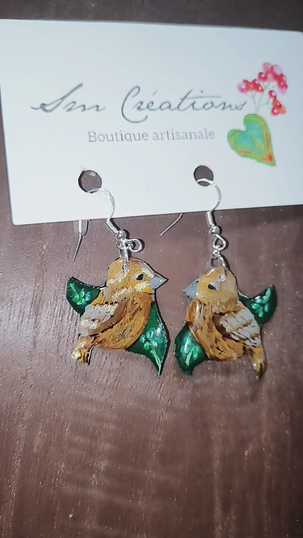 Boucle d'oreille artistique |''Rouge gorge'' Jardin Privé| 95% Naturel Fais Main