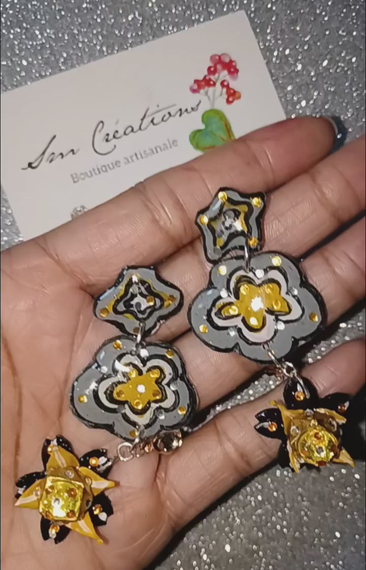 Boucle d'oreille artistique |''Fleurs nouvelles''| 95% Naturel Fais Main