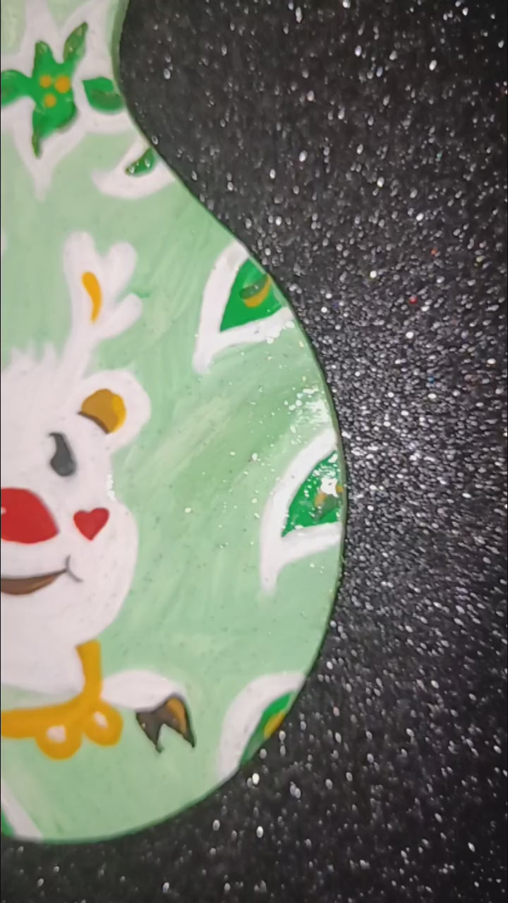 Peinture décoratif joviale ''Cerf blanc et feuilles''| Signé Sm