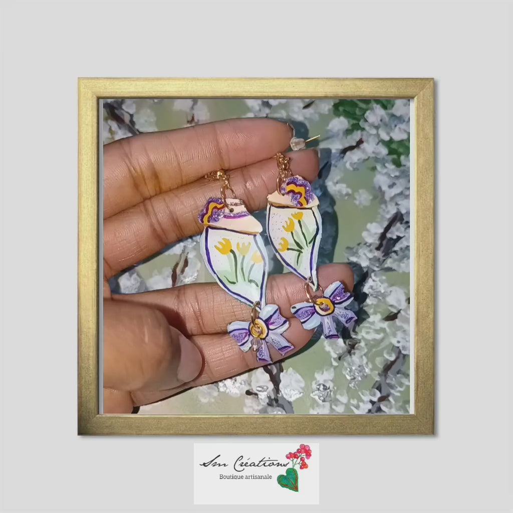 Boucle d'oreille artistique |''Champs-Être ''| 95% Naturel Fais Main - Arte chic