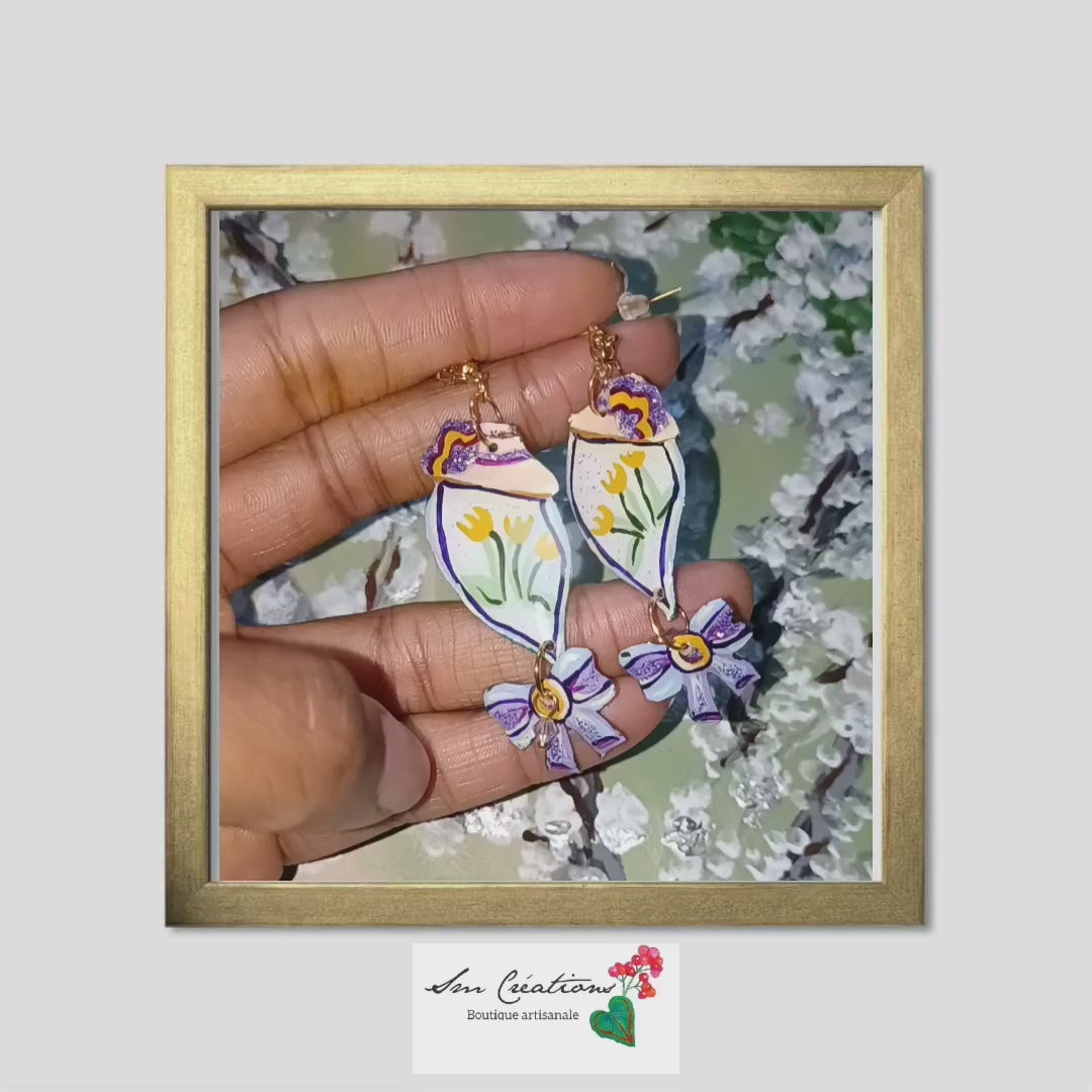 Boucle d'oreille artistique |''Champs-Être ''| 95% Naturel Fais Main - Arte chic