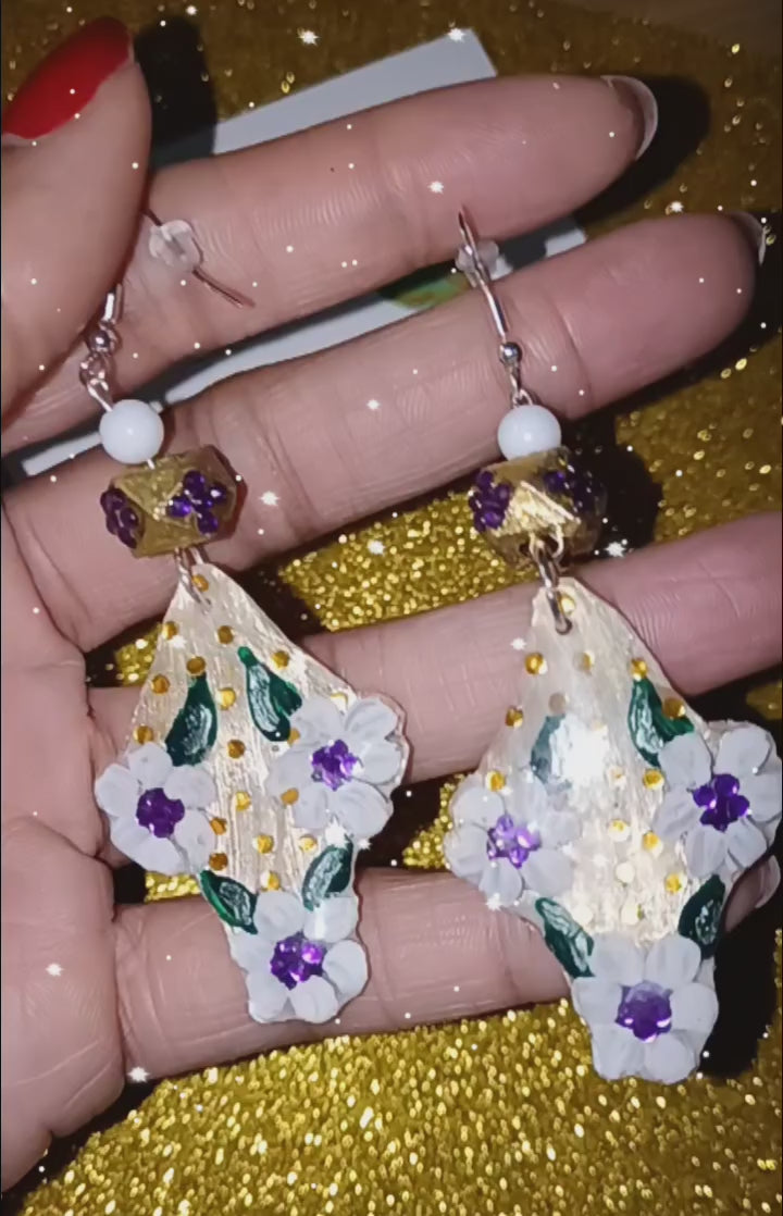 Boucle d'oreille artistique |''Galette médiévale''| 95% Naturel Fais Main