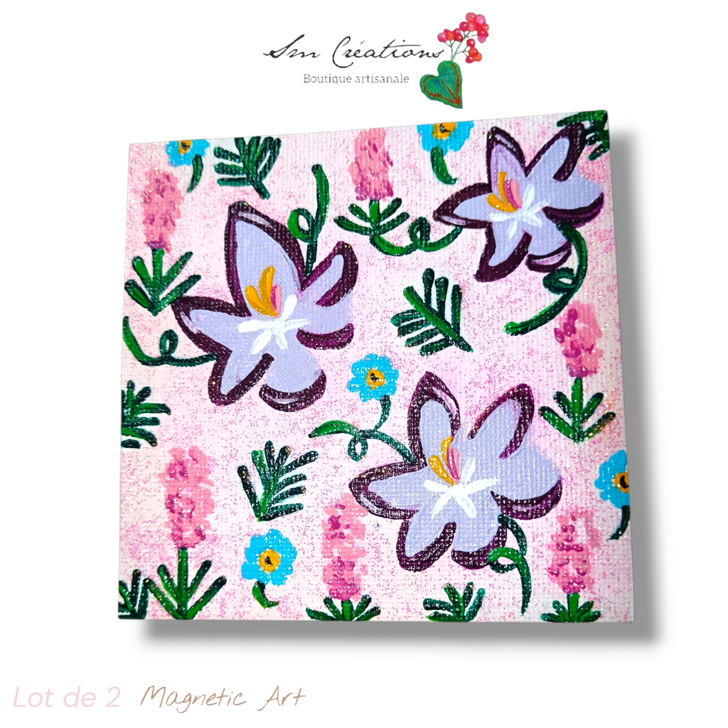 Peinture décoratif joviale aimanté ''Booking Flowers''| Signé Sm (Lot de 2)