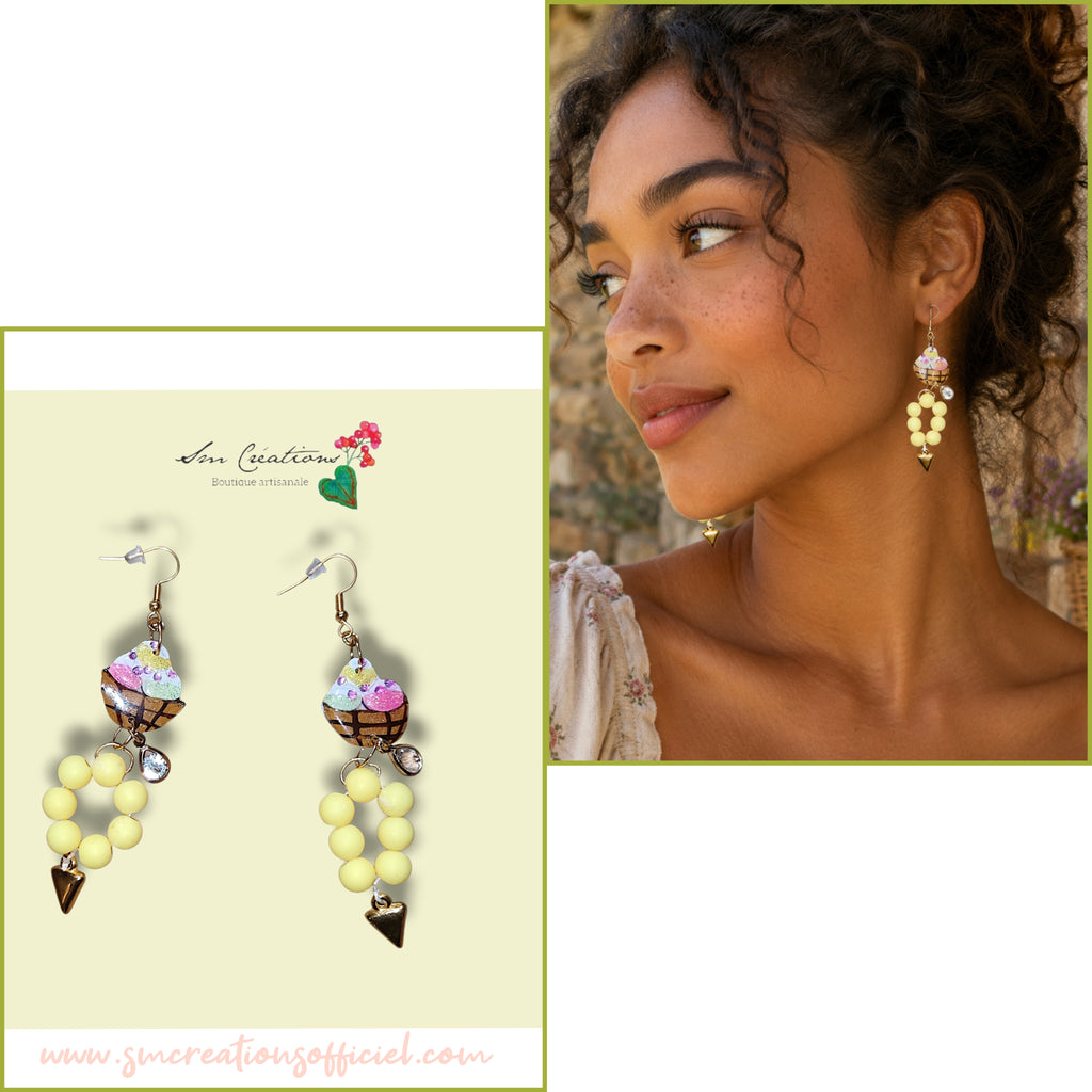 Boucle d'oreille artistique |''Panier de douceurs ''| 95% Naturel Fais Main - Arte chic