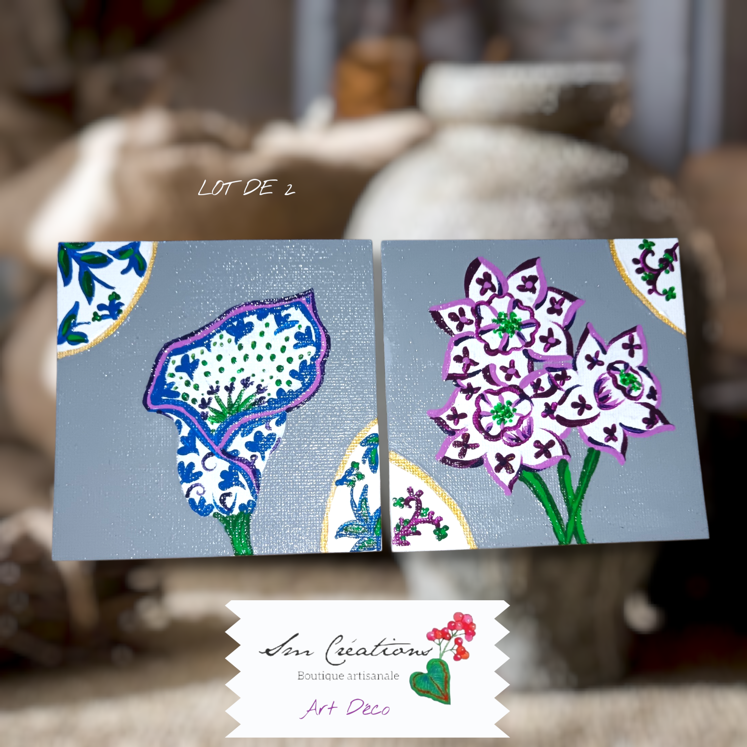 Peinture décoratif joviale aimanté ''Comme du béton''| Signé Sm (Lot de 2)