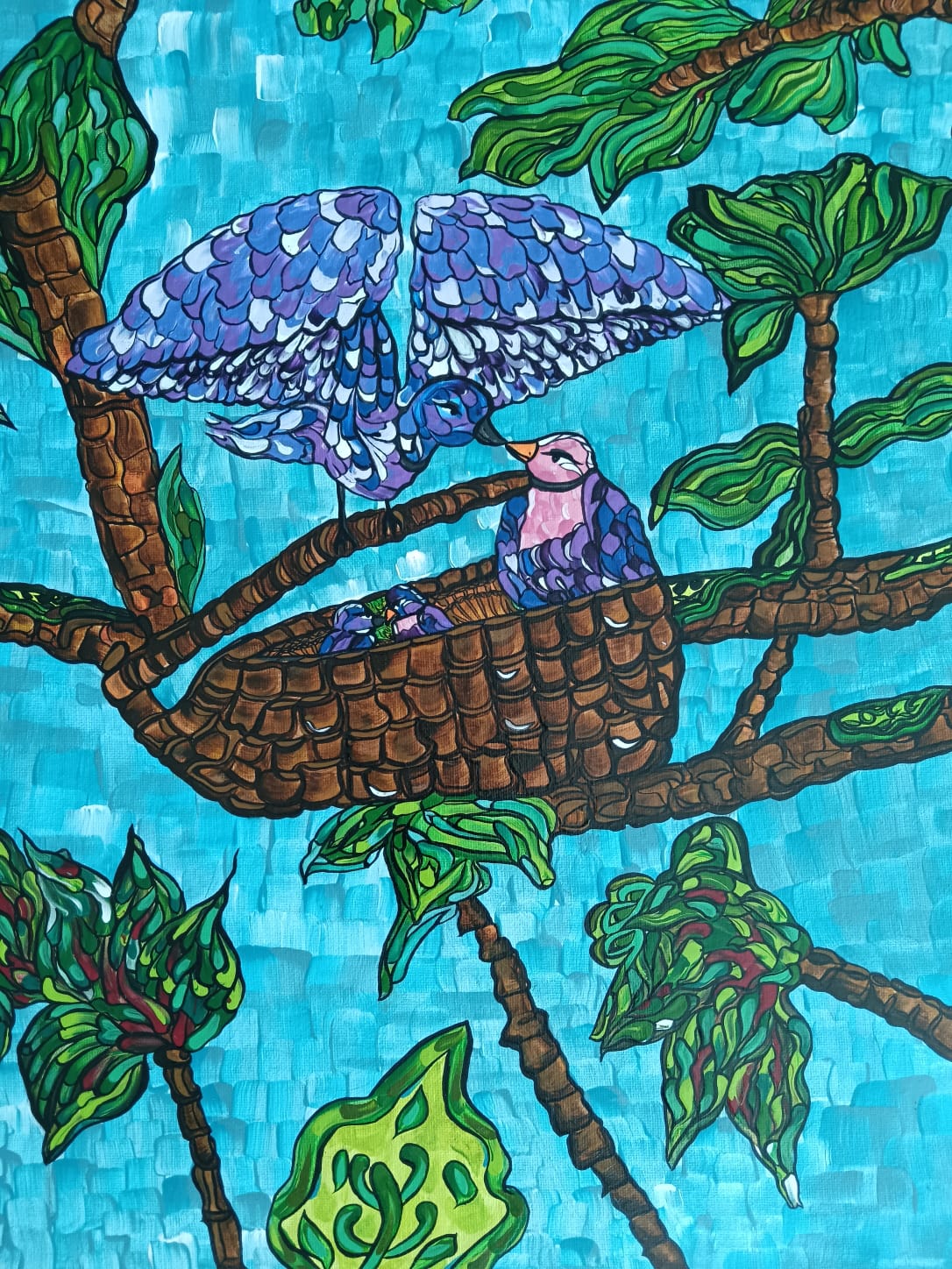 "Nid d'amour" Acrylique sur toile 50x50 cm