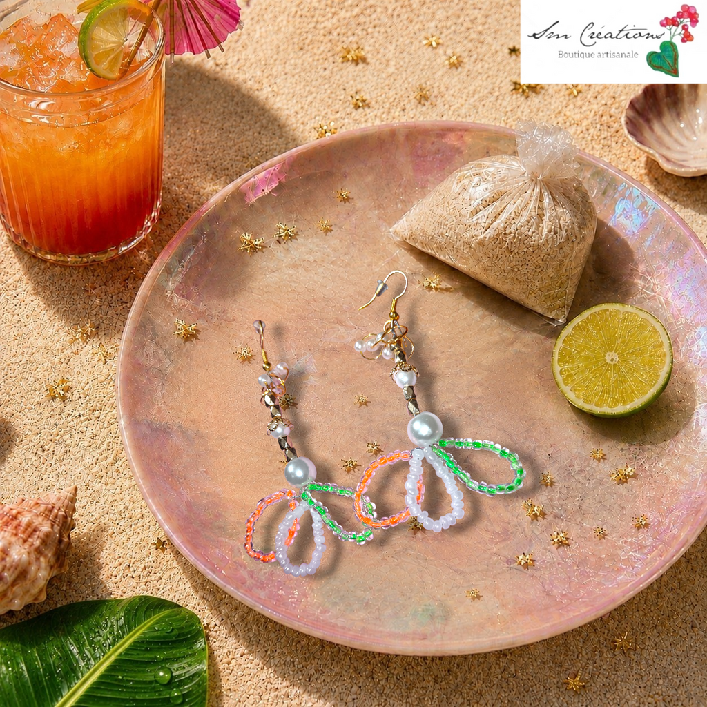 Paire de boucle d'oreille Handmade ''Jardin tropical'' Exemplaire unique