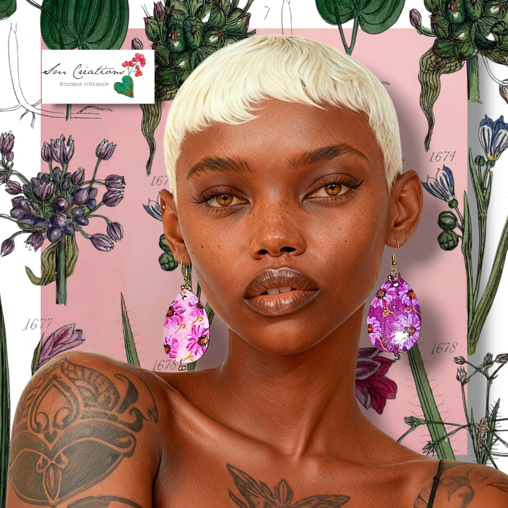 Boucle d'oreille artistique |''Goutte de fleur dépareillée''| 95% Naturel Fais Main - Bohème chic