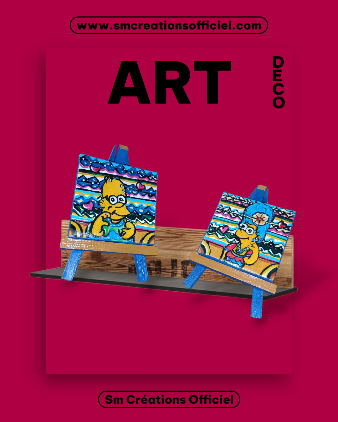 (Lot de 2) Peinture décoratif joviale ''Duo Simpson''| Signé Sm
