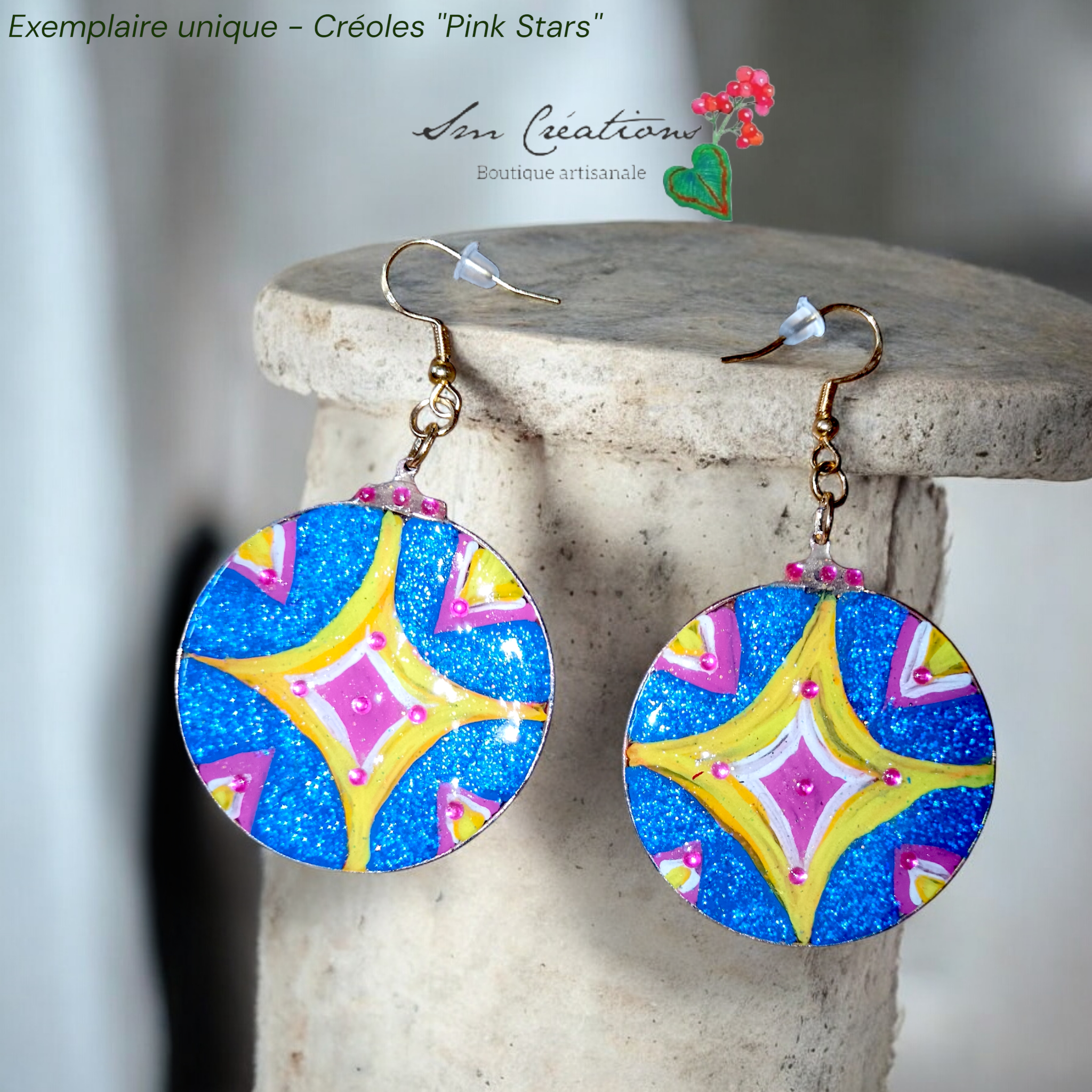 Boucle d'oreille artistique |Collection Créoles ColorBlock| Peintes à la main | QTE 01