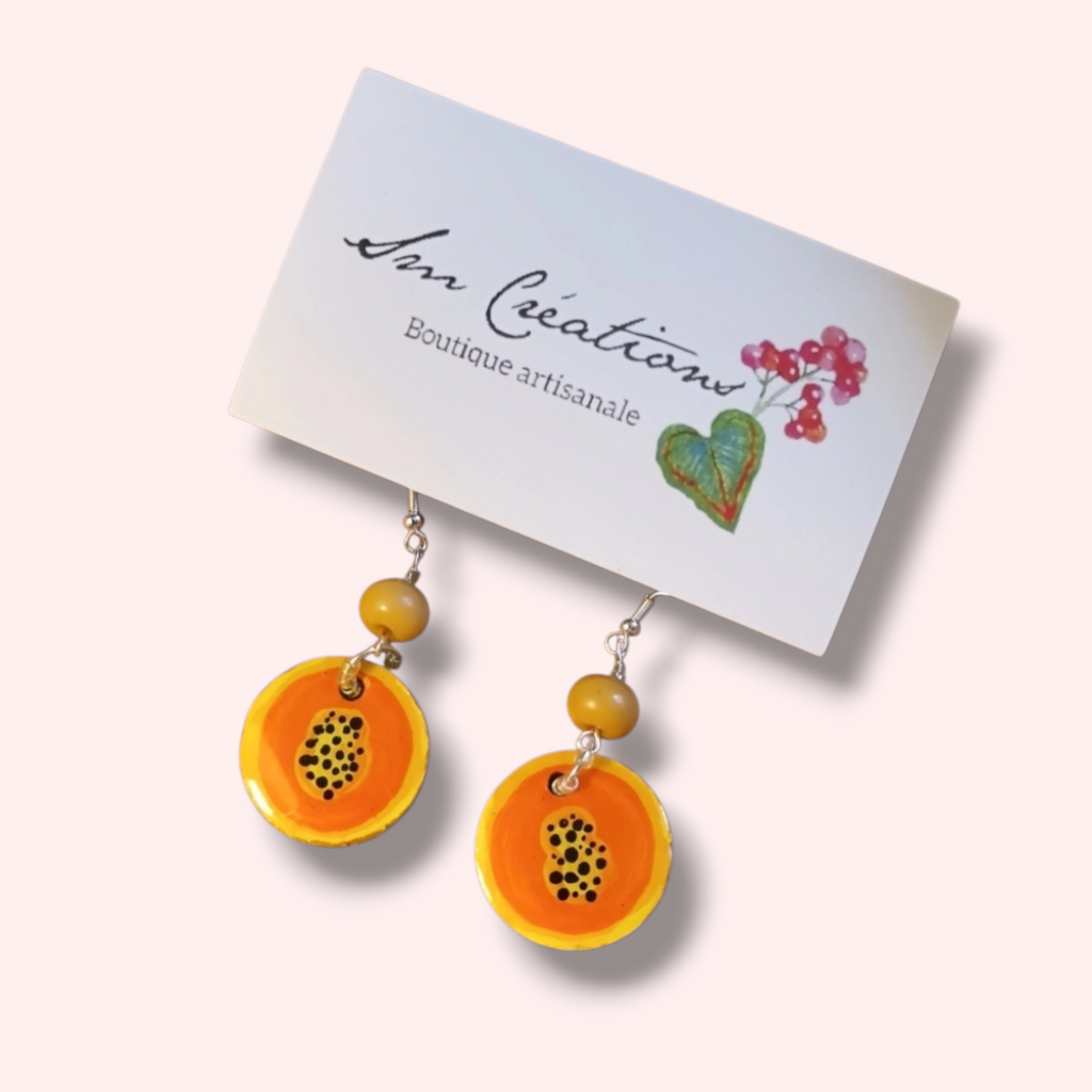 Boucle d'oreille artistique |''Papaya ''| 95% Naturel Fais Main
