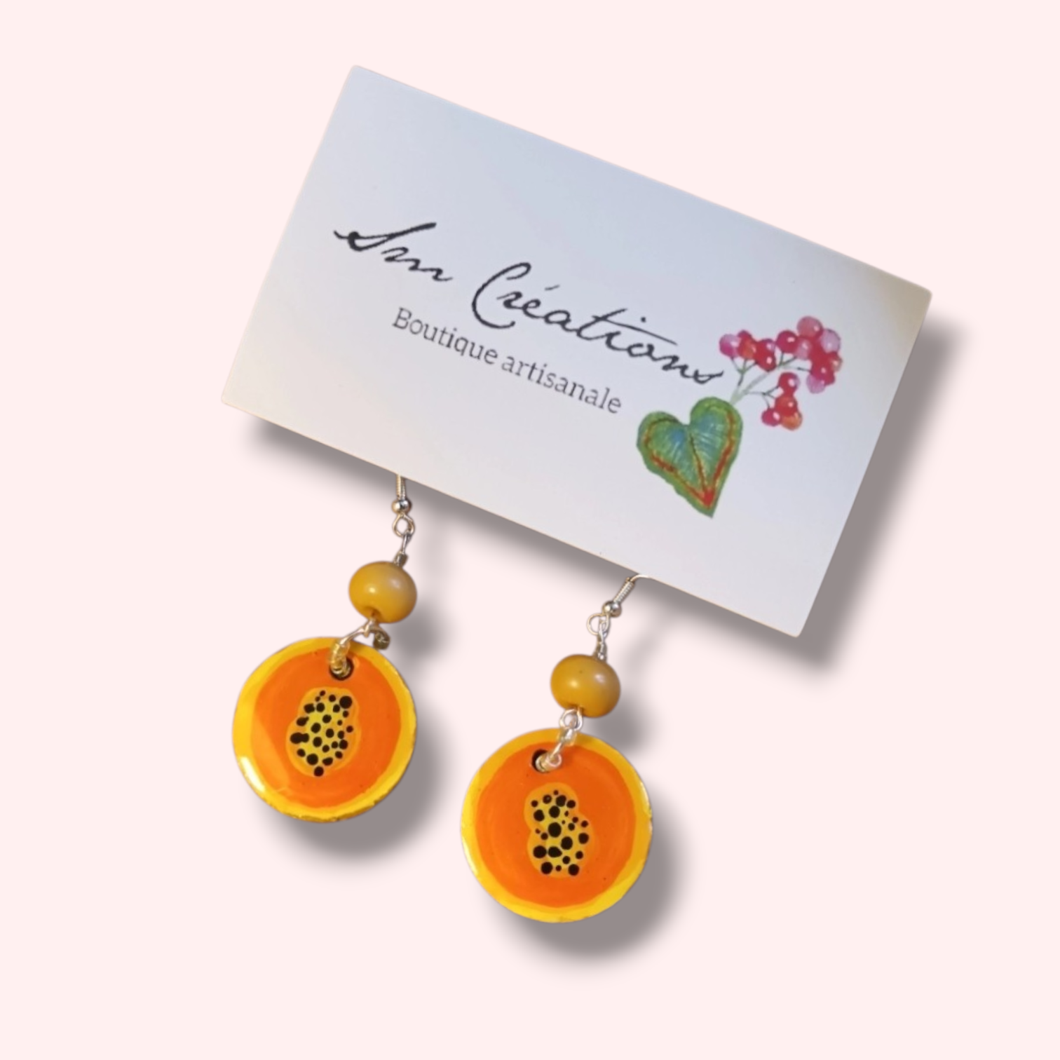 Boucle d'oreille artistique |''Papaya ''| 95% Naturel Fais Main
